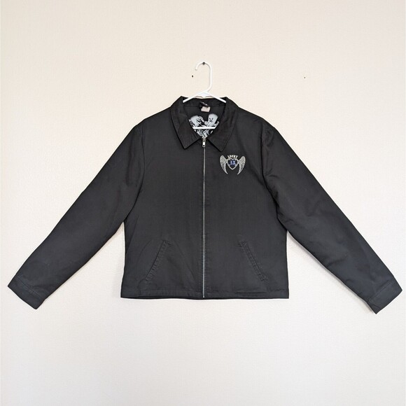 VTG Lucky 13 Collared Lightweight Biker Jacket Women's XL True Blue Angel Wings - Picture 5 of 14